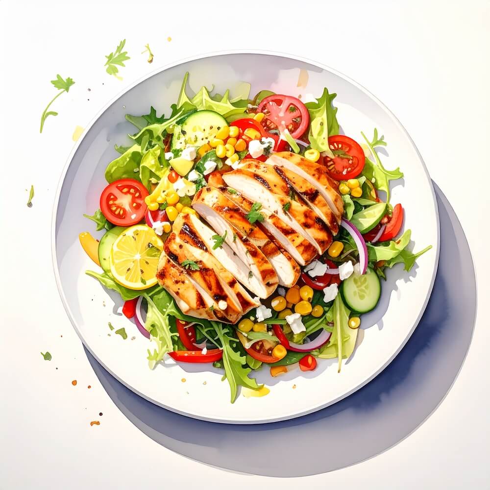 Classic chopped salad topped with grilled chicken breast (gf)