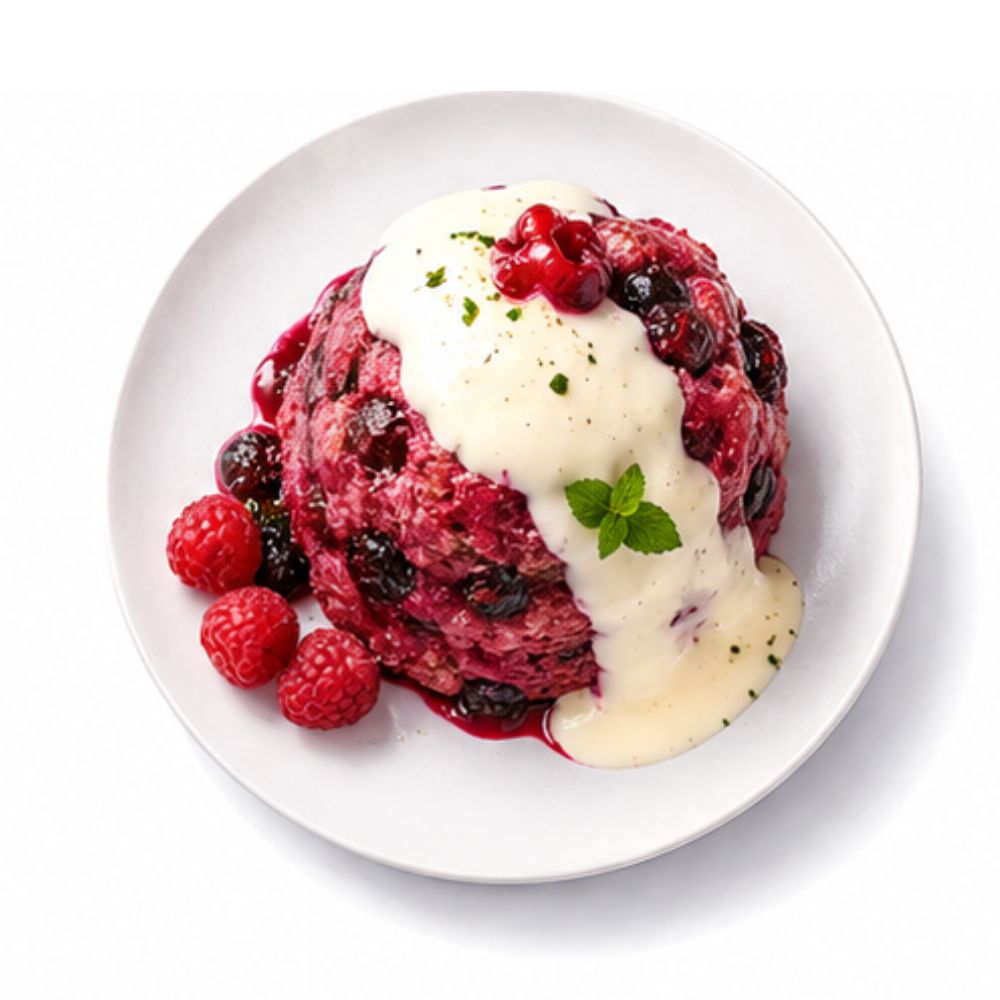 Summer pudding with vanilla cream (v)