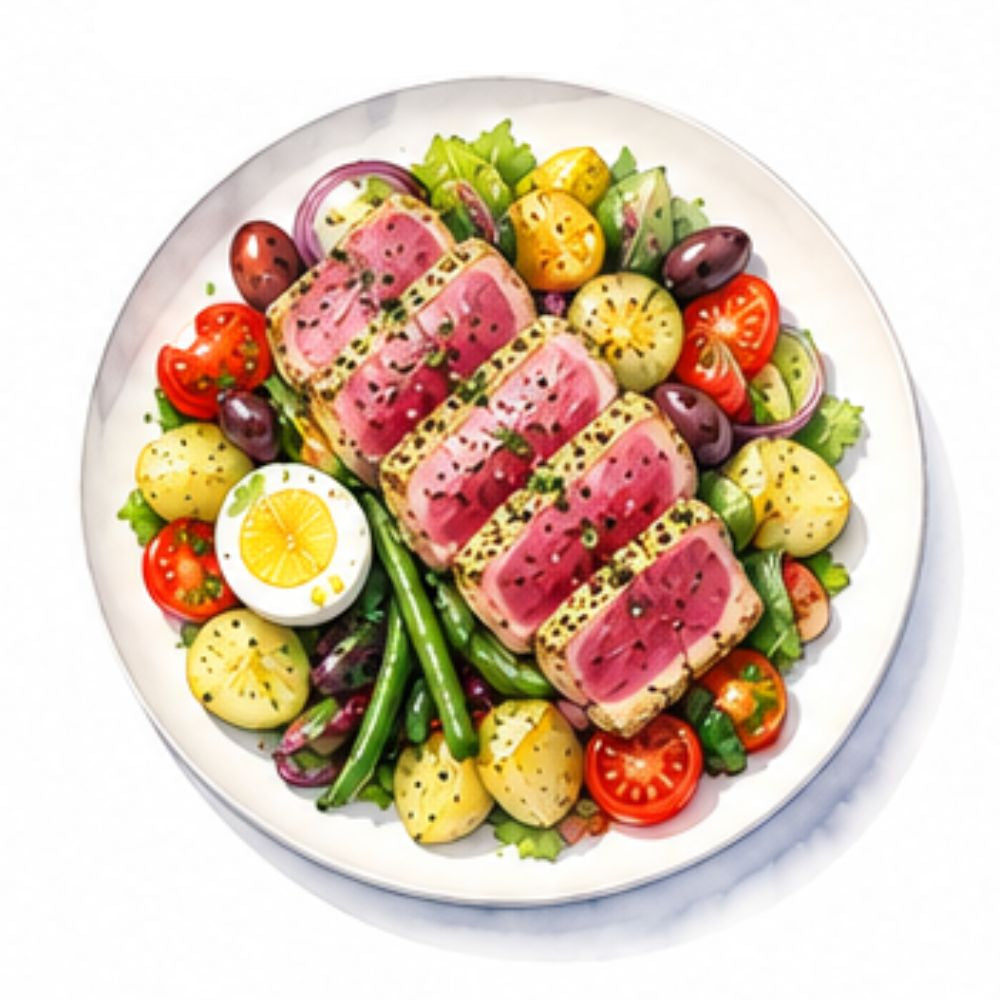 Classic Nicoise salad with pan seared tuna steak (gf)