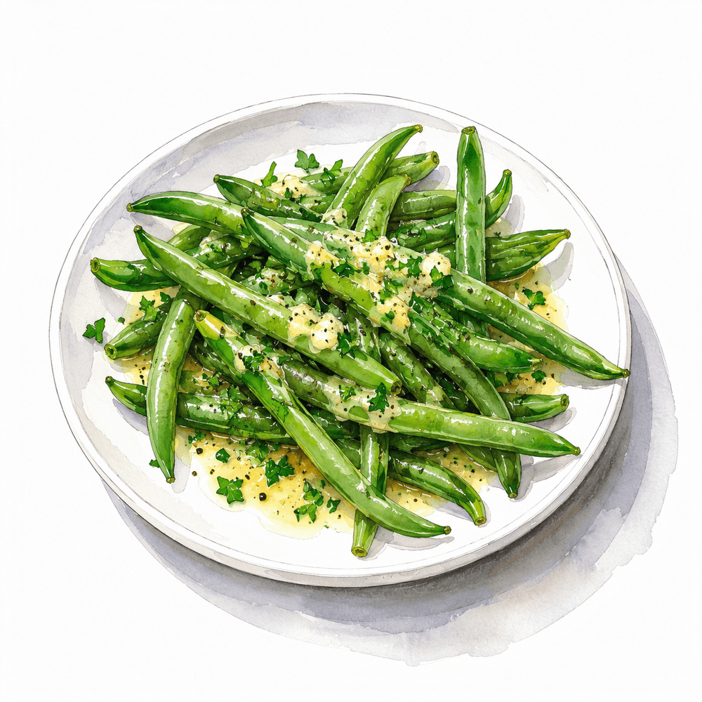 Steamed green beans with herb butter side