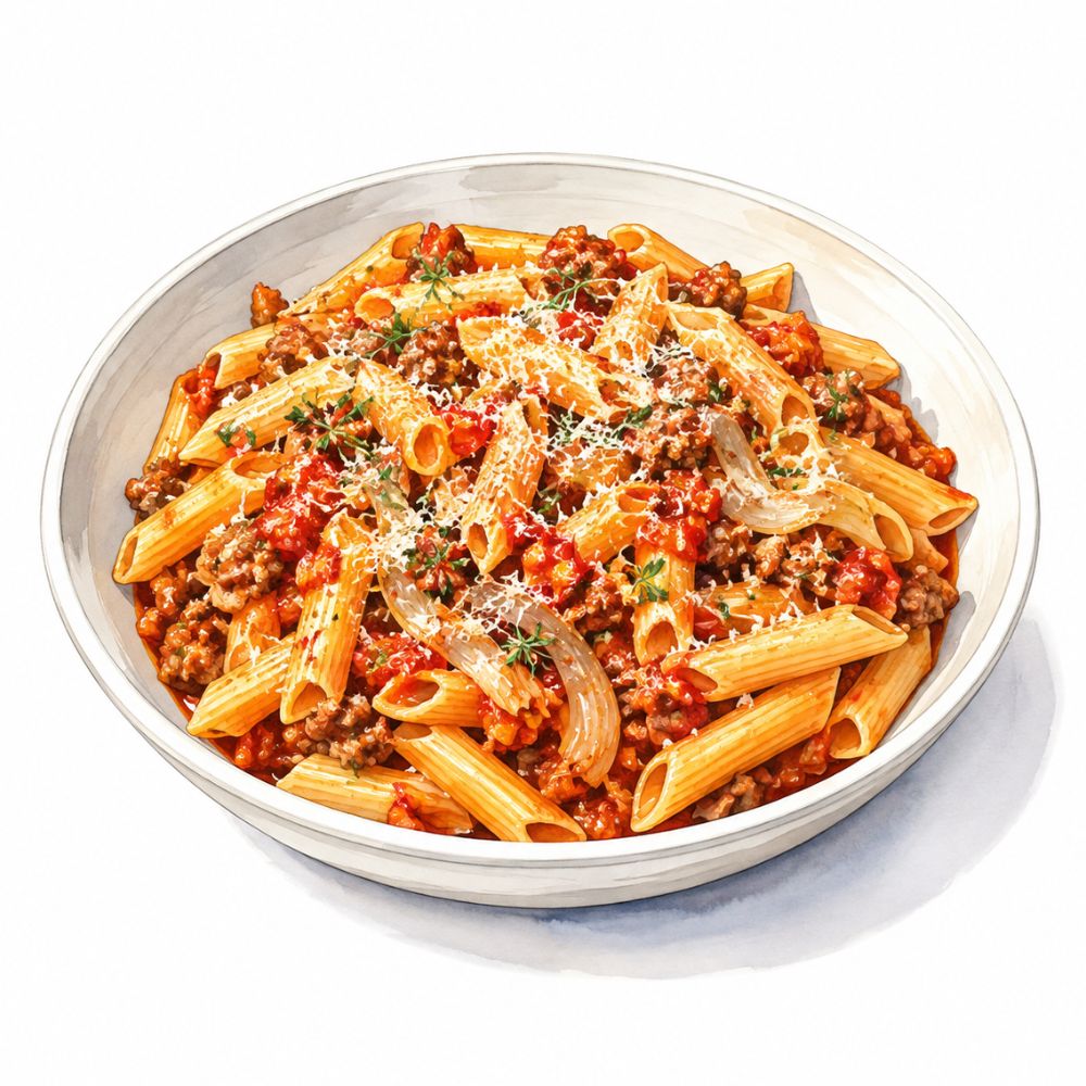 Crumbled tuscan tofu, fennel and tomato penne topped with parmesan (v)