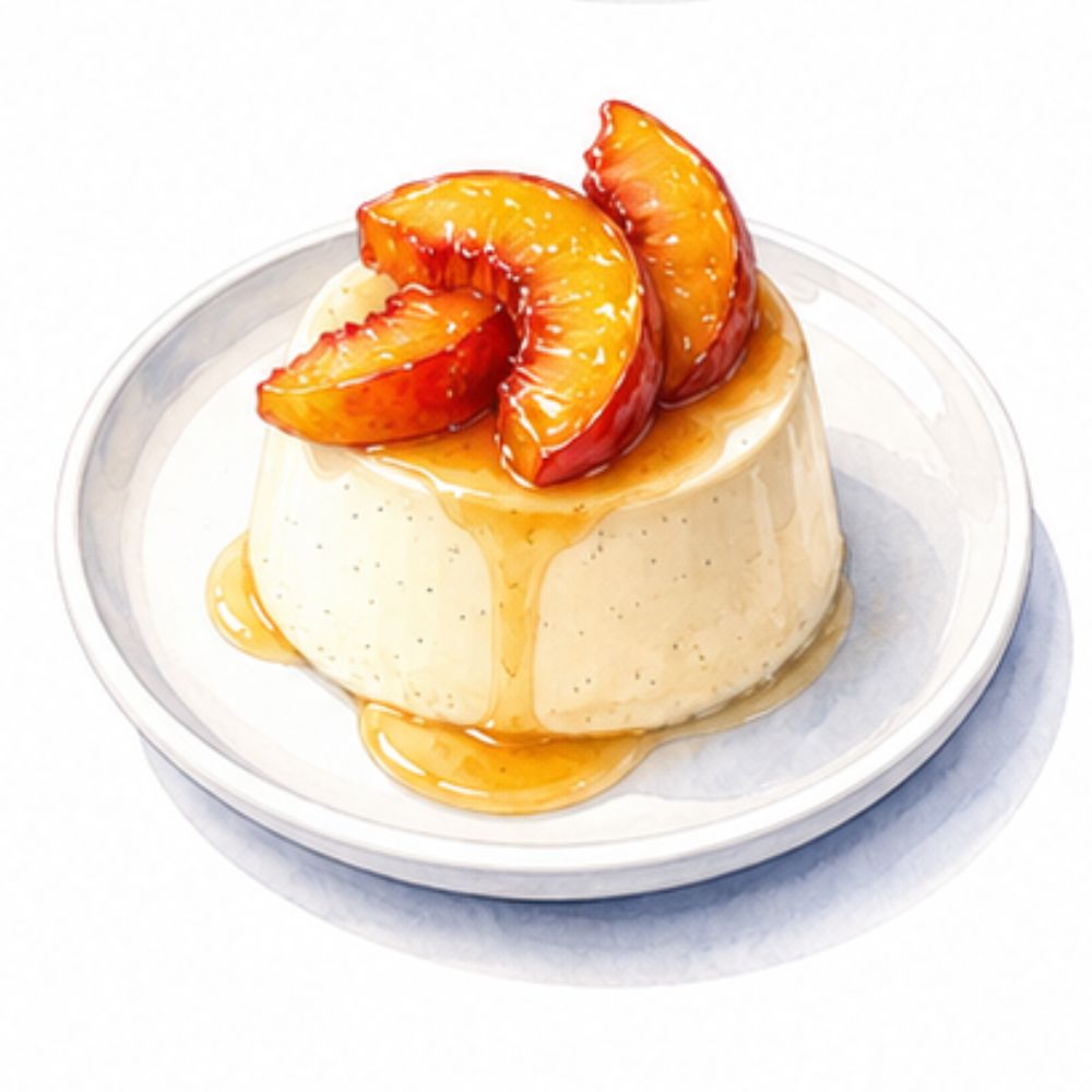 Vanilla panna cotta with roasted peaches (gf)