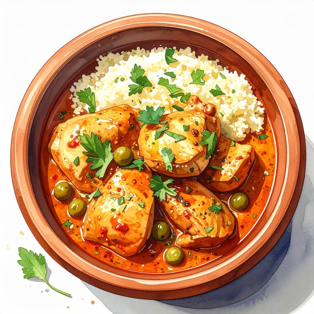 Chicken and green olive tagine with fragrant apricot couscous and toasted almonds