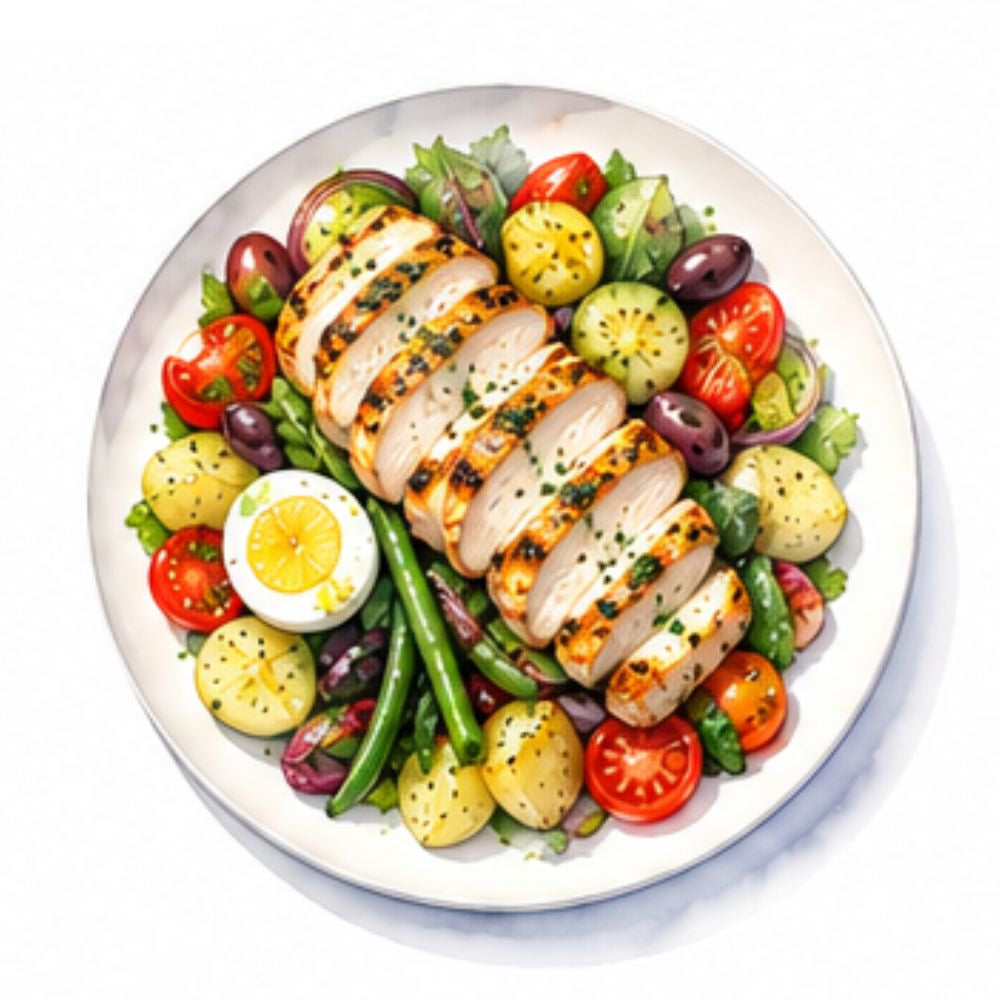 Classic Nicoise salad with lemon roast chicken breast (gf)