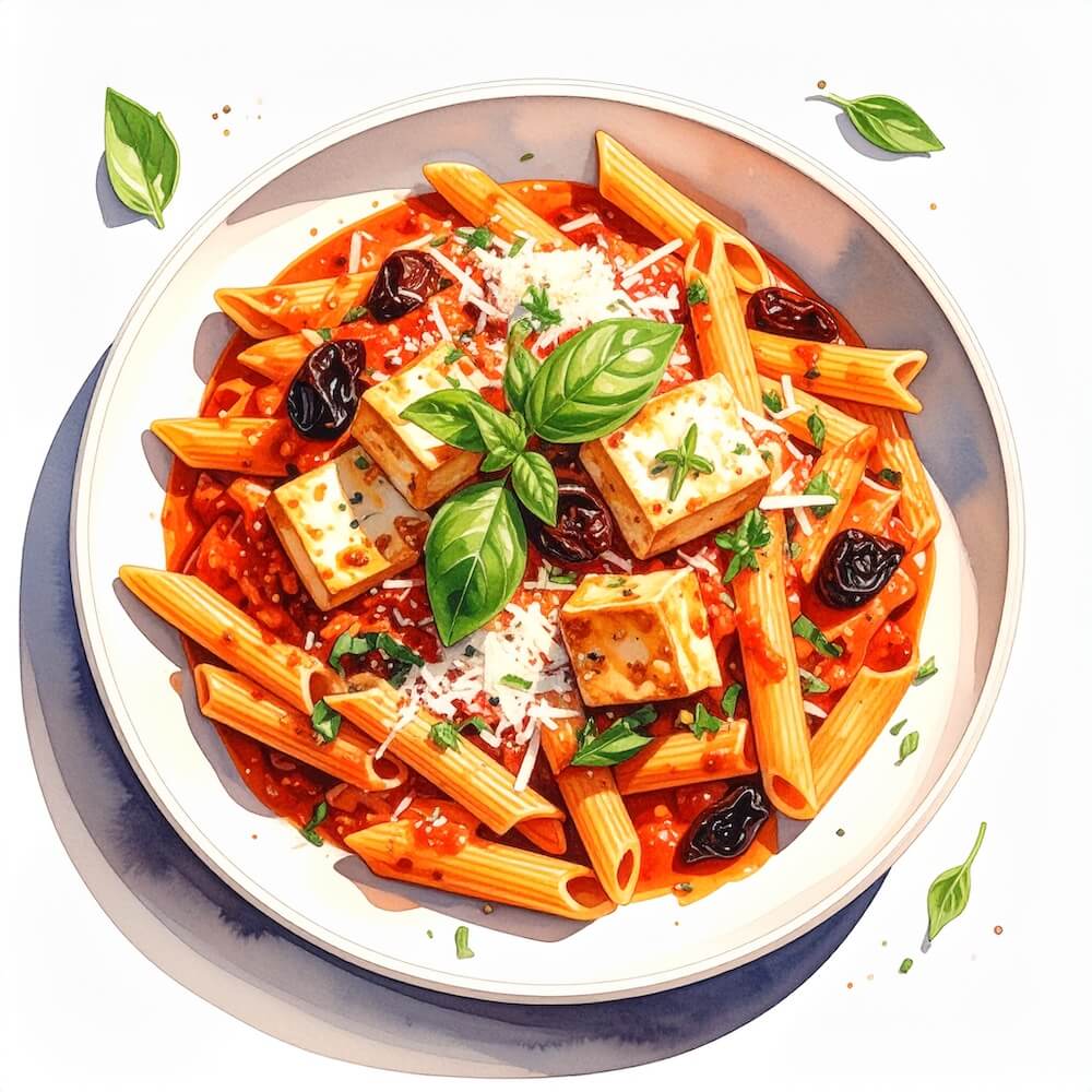 Marry me tofu with sundried tomatoes, penne and parmesan (v)