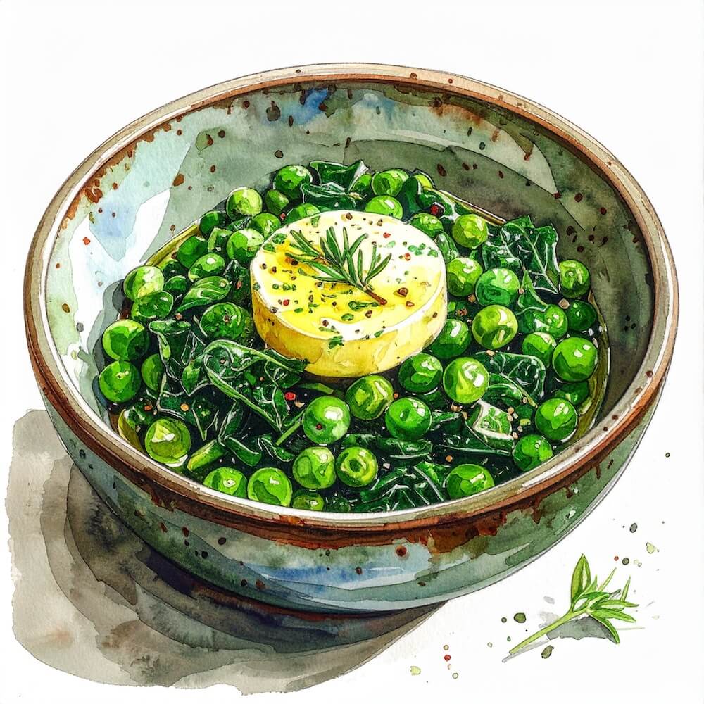 Peas and wilted greens with herb butter side (gf) (v)