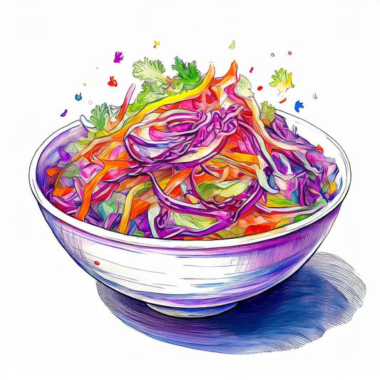 Watercolour sketch of a bowl of rainbow slaw