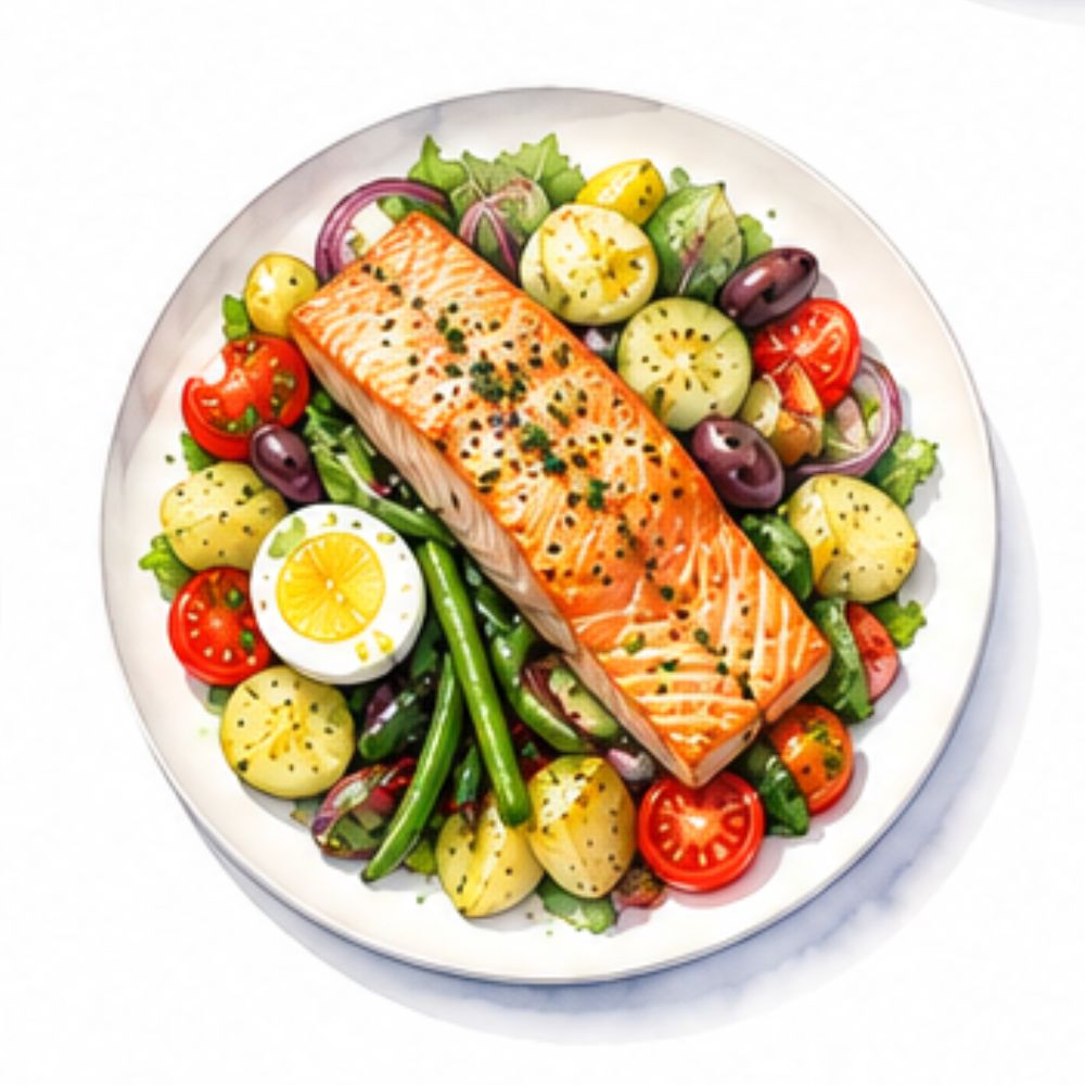 Classic Nicoise salad with lemon roast salmon (gf)