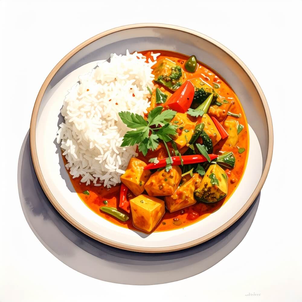 Fragrant Sri Lankan vegetable and coconut curry with steamed rice (v) (gf)