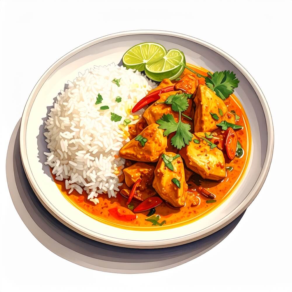 Fragrant Sri Lankan chicken and coconut curry with steamed rice (gf)