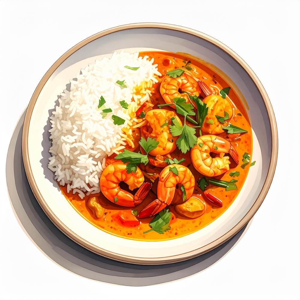 Fragrant Sri Lankan prawn and coconut curry with steamed rice (gf)
